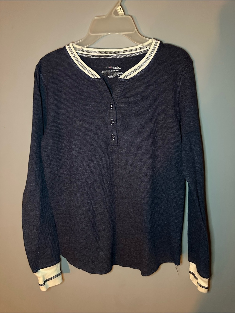OTTO Navy V-Neck Henley Sweater with White Trim